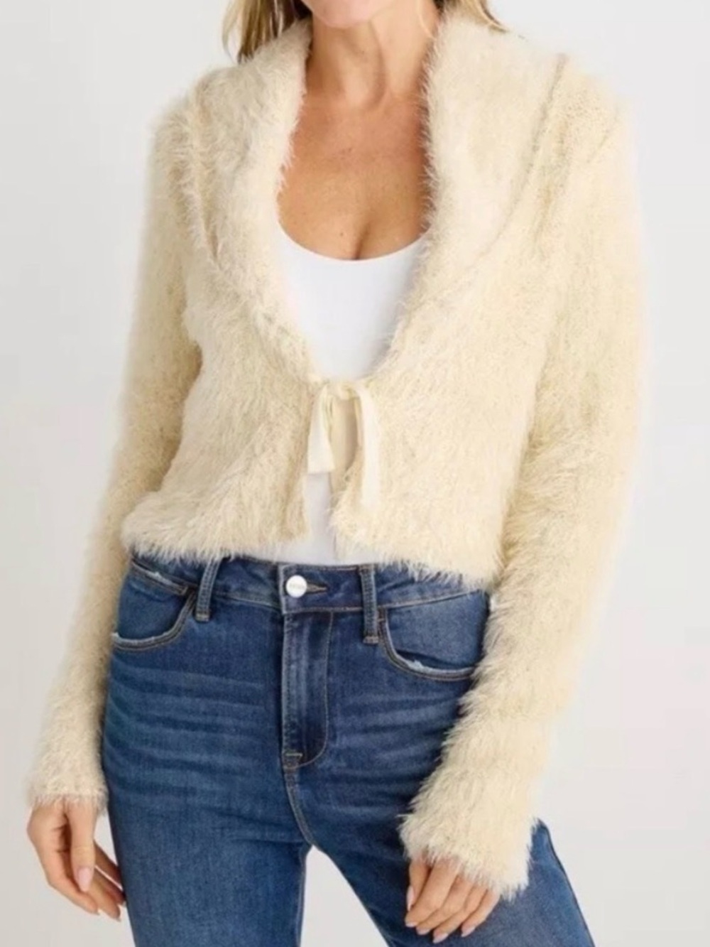 Free People • Mina Fuzzy Tie Front Cardigan Shawl Collar (S)